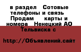  в раздел : Сотовые телефоны и связь » Продам sim-карты и номера . Ненецкий АО,Тельвиска с.